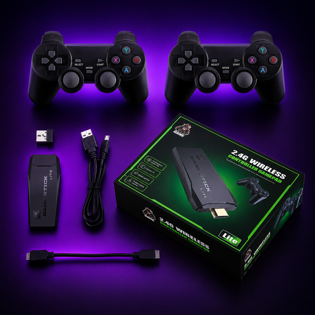 🎮 Mini Consola Retro Game Stick 4K + 2 Mandos Inalámbricos | Más de 10,000 Juegos Clásicos | 64 GB
