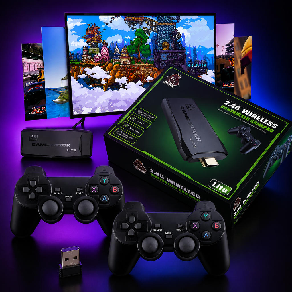 🎮 Mini Consola Retro Game Stick 4K + 2 Mandos Inalámbricos | Más de 10,000 Juegos Clásicos | 64 GB
